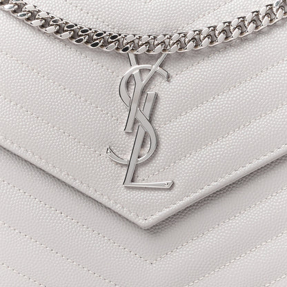 Saint Laurent Grain De Poudre Matelasse Chevron Monogram Chain Wallet Granite 9 of 13