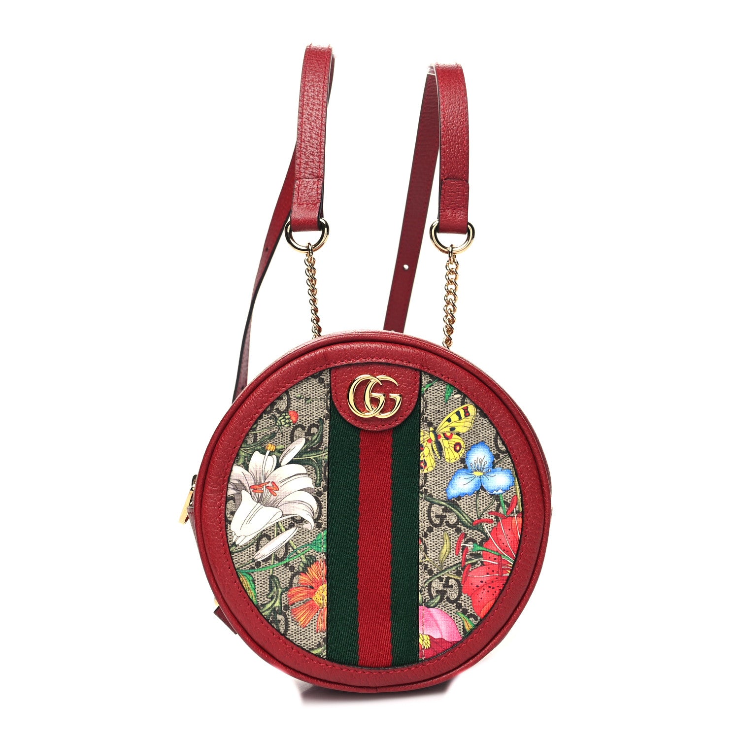 Gucci GG Supreme Monogram Web Flora Mini Ophidia Round Backpack Red 1 of 10