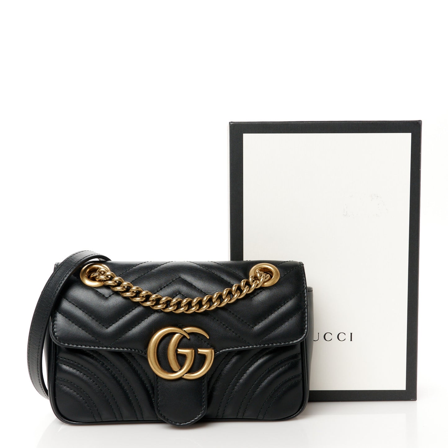 Calfskin Matelasse Mini GG Marmont Shoulder Bag Black