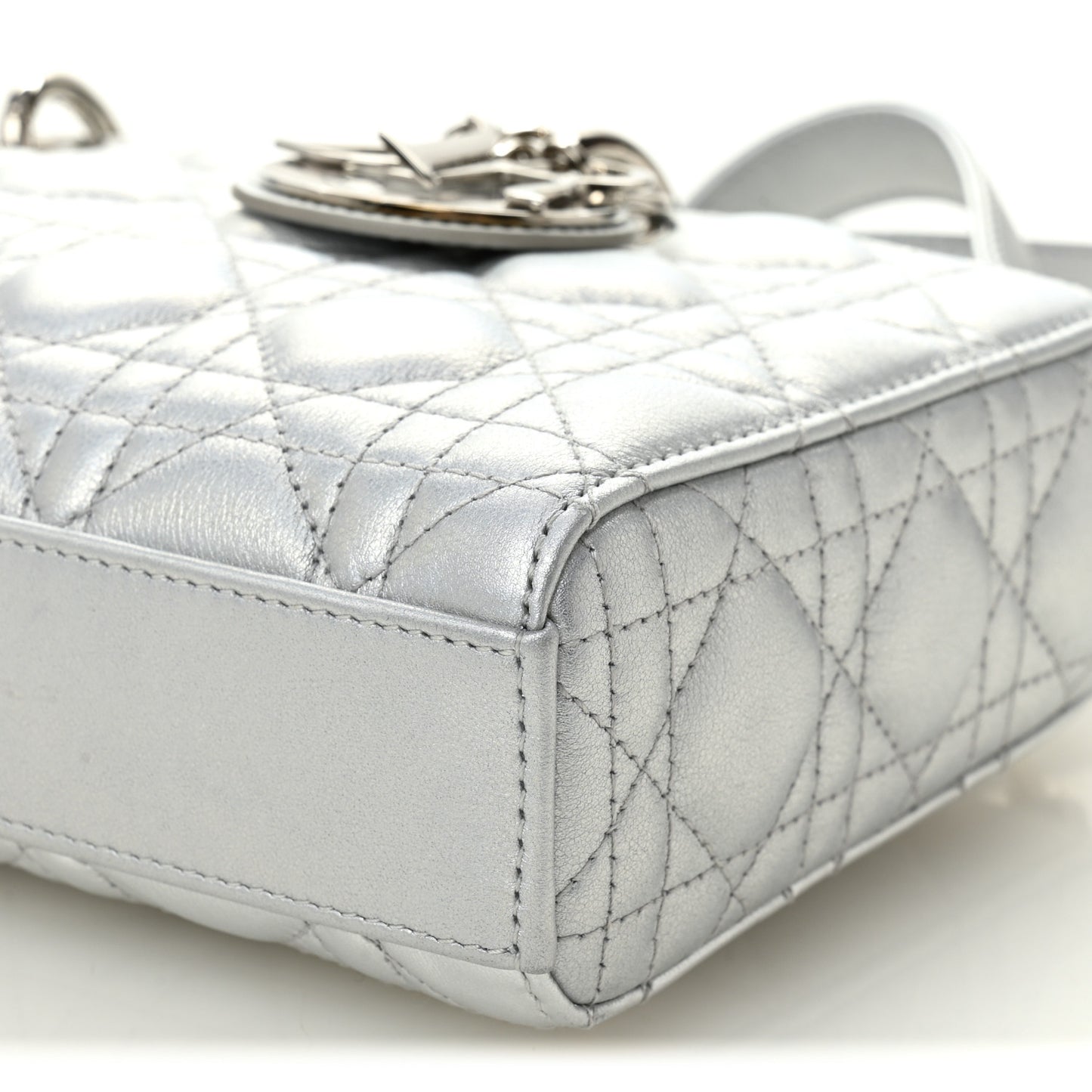 Iridescent Metallic  Lambskin Cannage Medium Lady D-Joy Silver