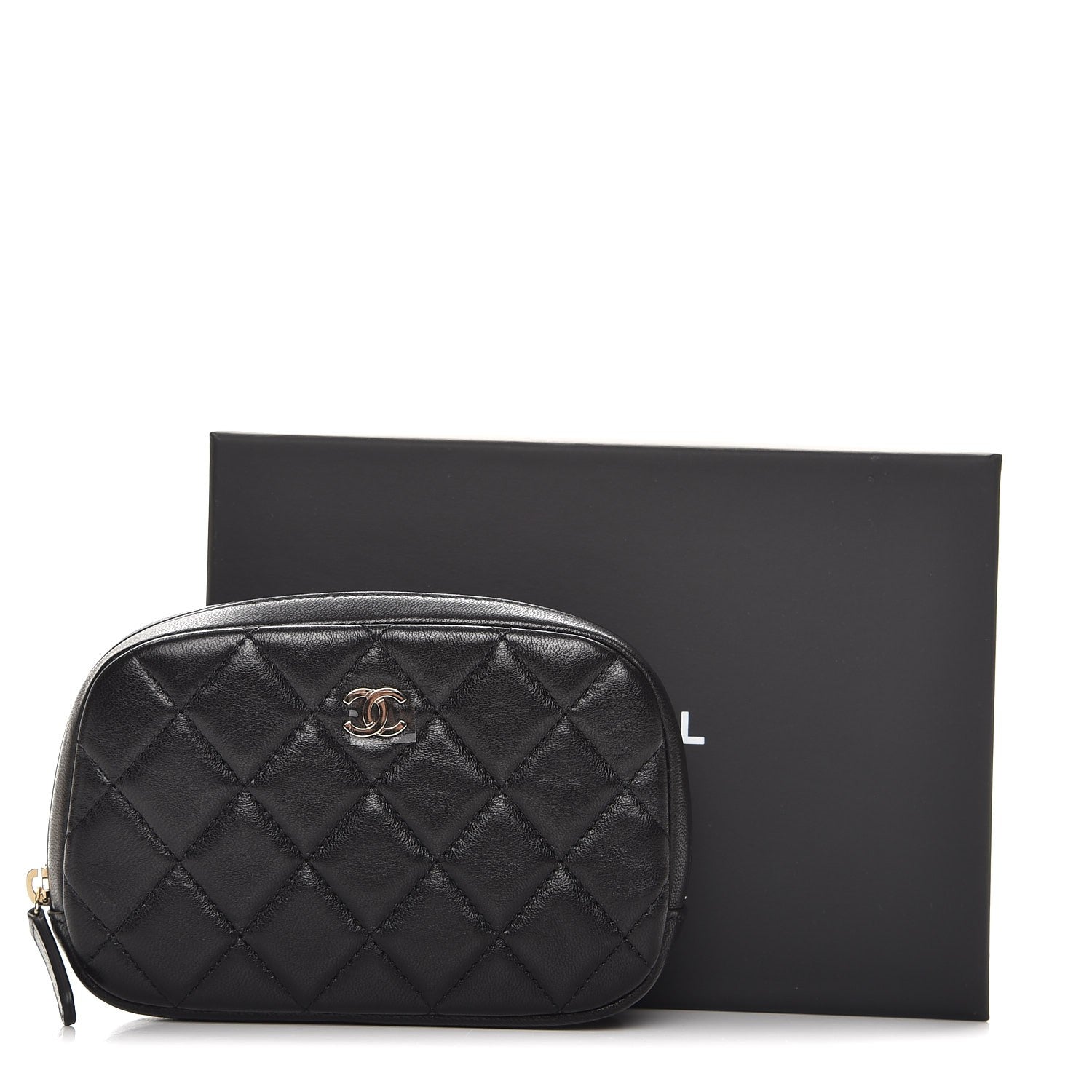 Chanel Lambskin Quilted Small Curvy Pouch Cosmetic Case Black 8 of 8