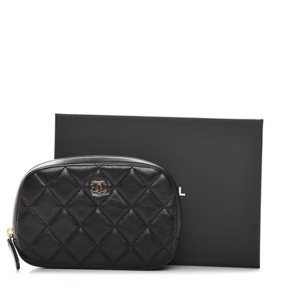 Chanel Lambskin Quilted Small Curvy Pouch Cosmetic Case Black 8 of 8