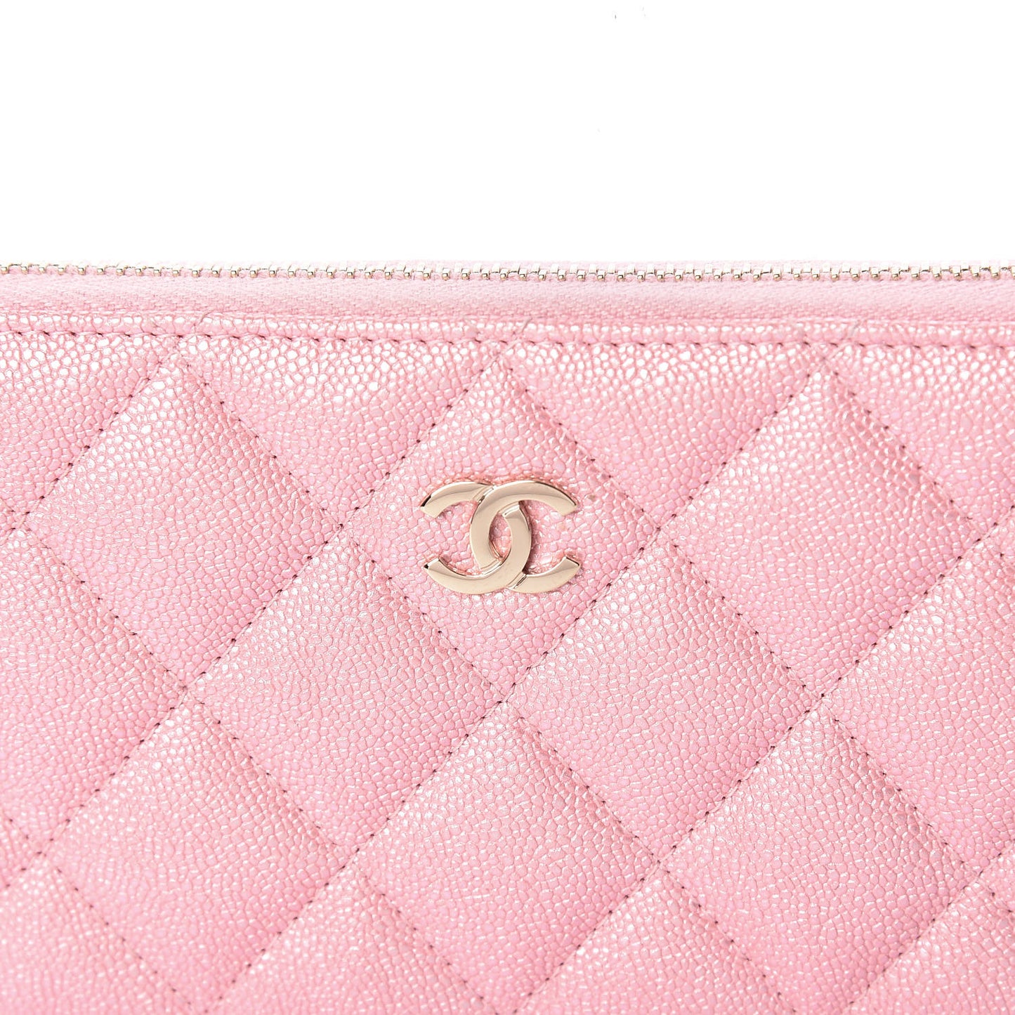 Iridescent Caviar Quilted Medium Zip Around Wallet Pink