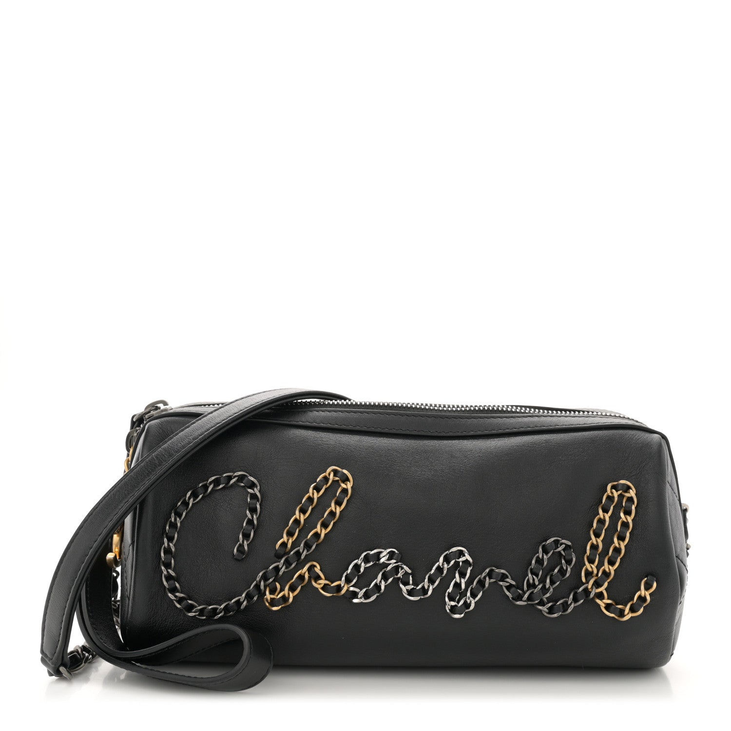 Chanel Calfskin Chain 20s Signature Bowling Bag Black 1 of 11