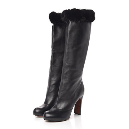 Louis Vuitton Calfskin Fur Tall Boots 41 Black 3 of 8