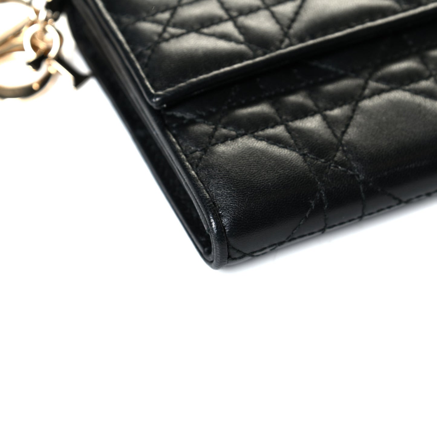 Lambskin Cannage Lady Dior Charm Wallet Black