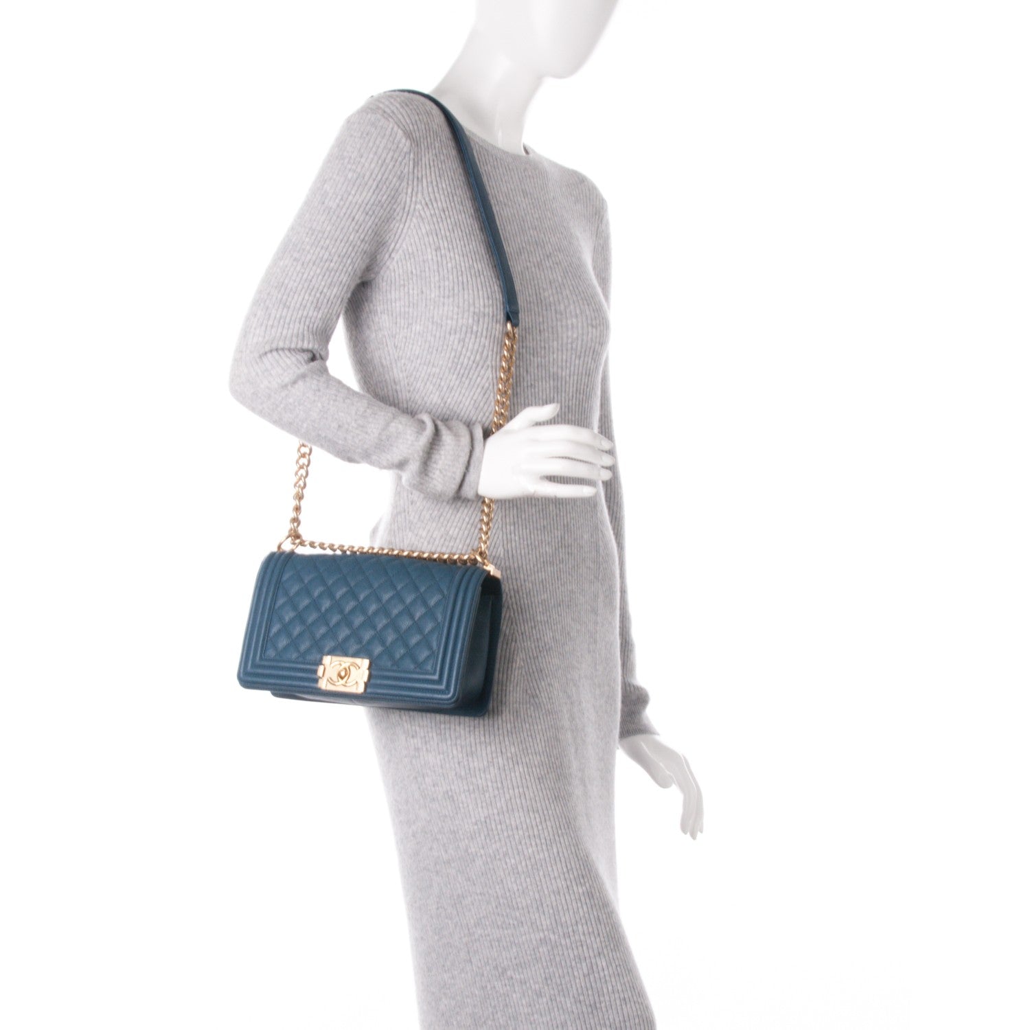 Chanel Caviar Quilted Medium Boy Flap Dark Blue 2 of 7