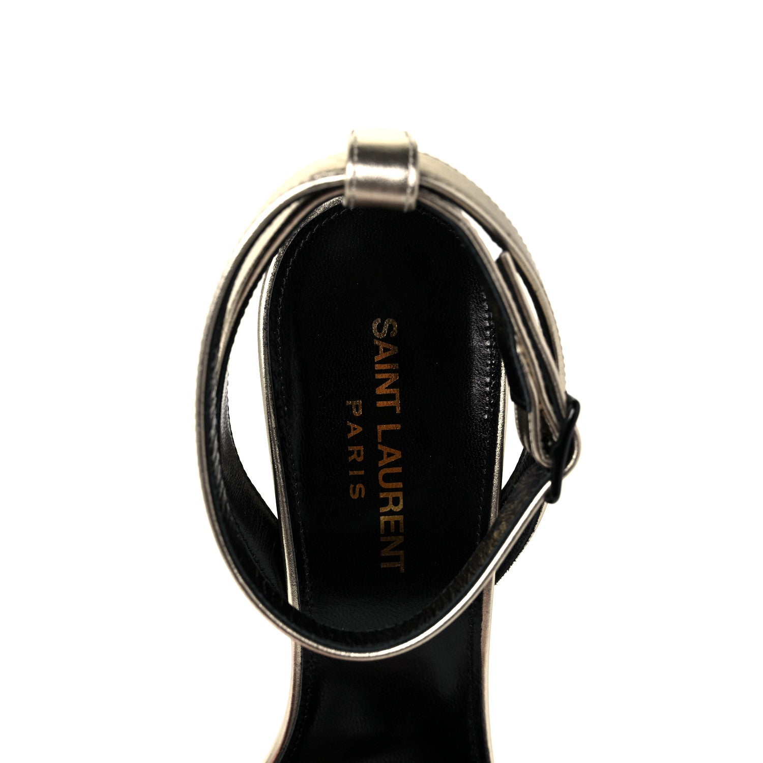 Saint Laurent Calfskin Tribute 105 Open Toe Platform Sandals 38.5 Gold 7 of 9