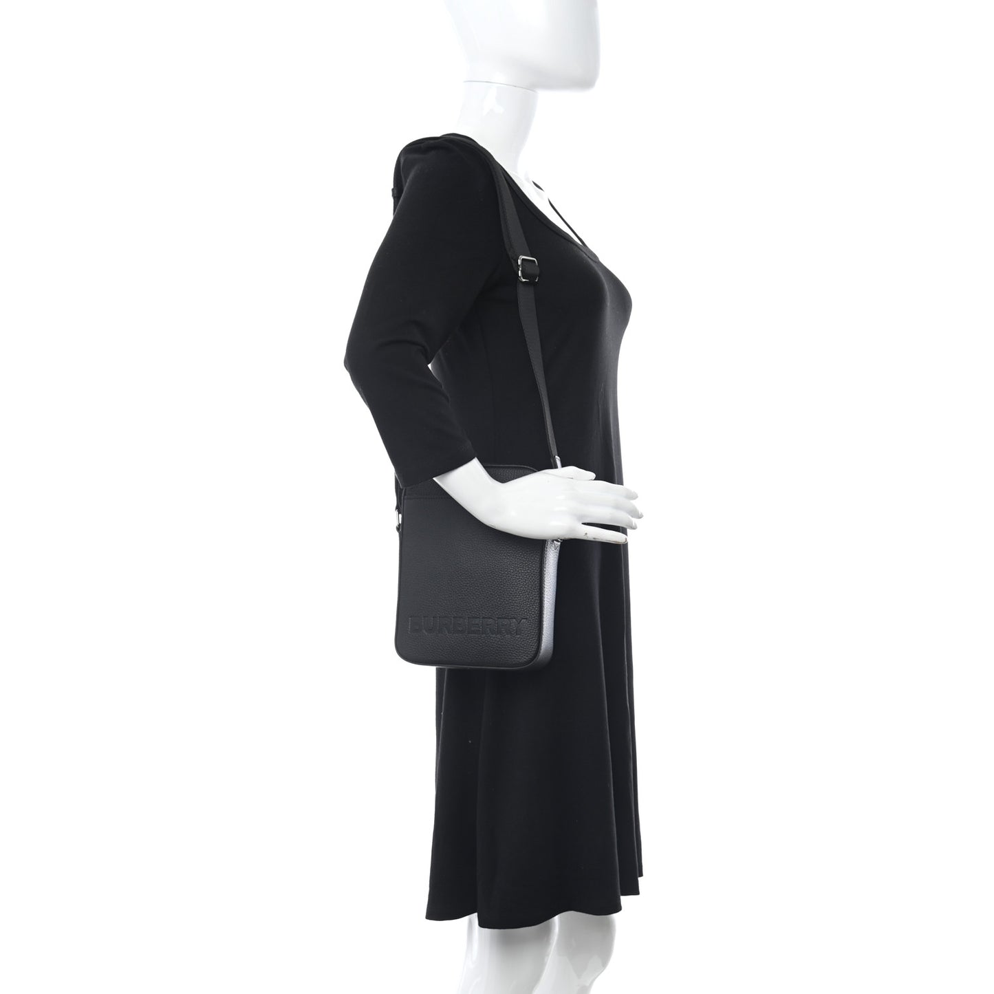 Grainy Calfskin Logo Embossed Crossbody Bag Black
