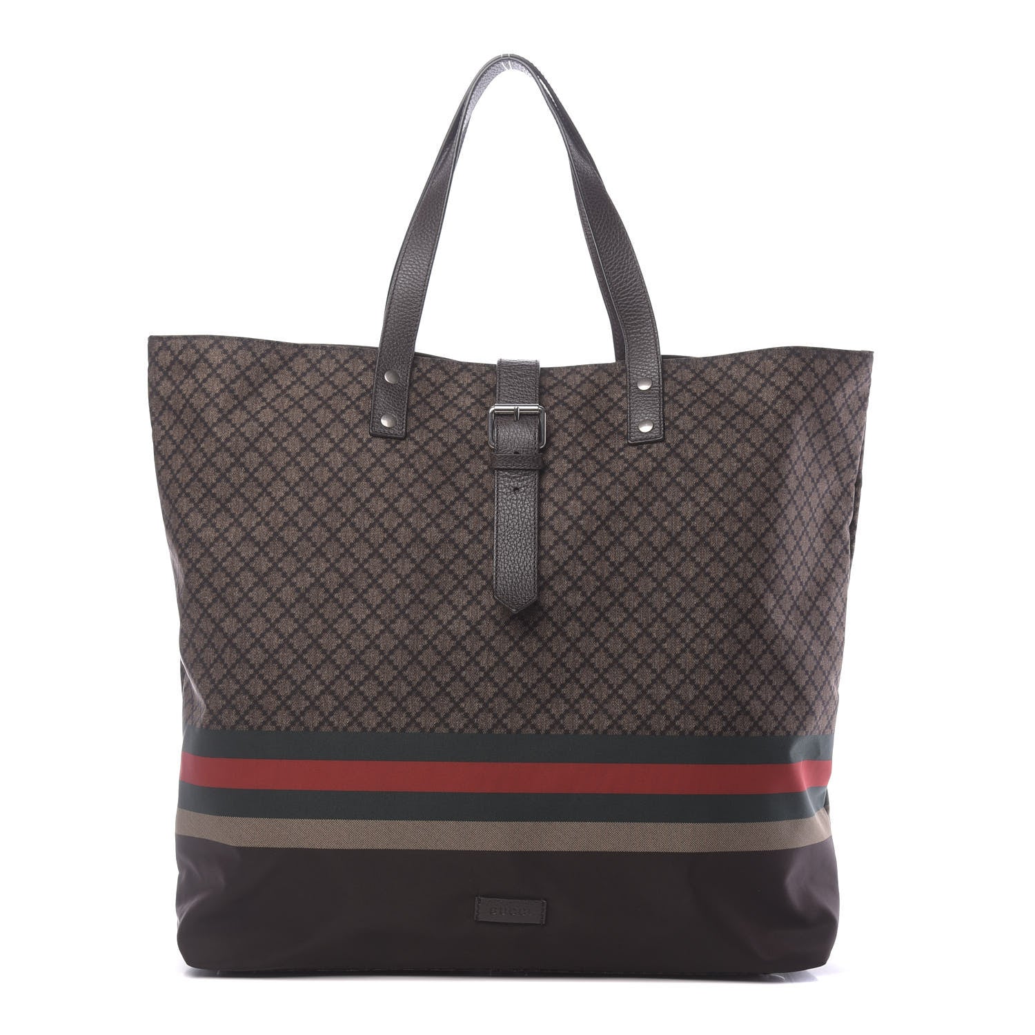 Gucci Nylon Diamante Web Buckle Tote Brown 1 of 10