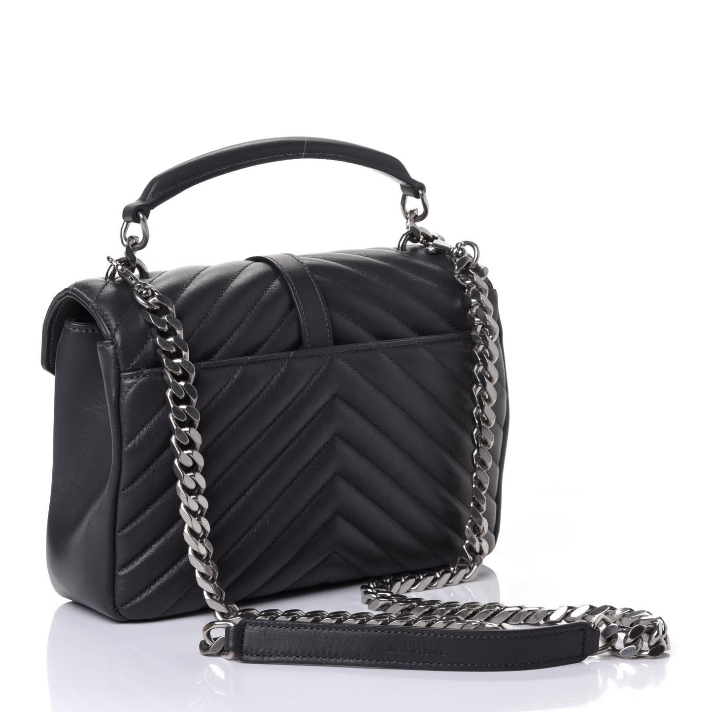 Sheepskin Matelasse Chevron Monogram Medium College Bag Asphalt