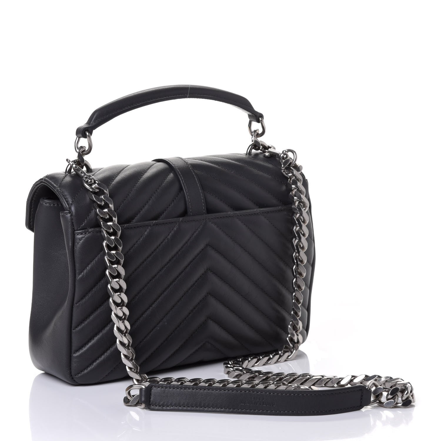 Saint Laurent Sheepskin Matelasse Chevron Monogram Medium College Bag Asphalt 2 of 4