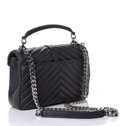 Saint Laurent Sheepskin Matelasse Chevron Monogram Medium College Bag Asphalt 2 of 4