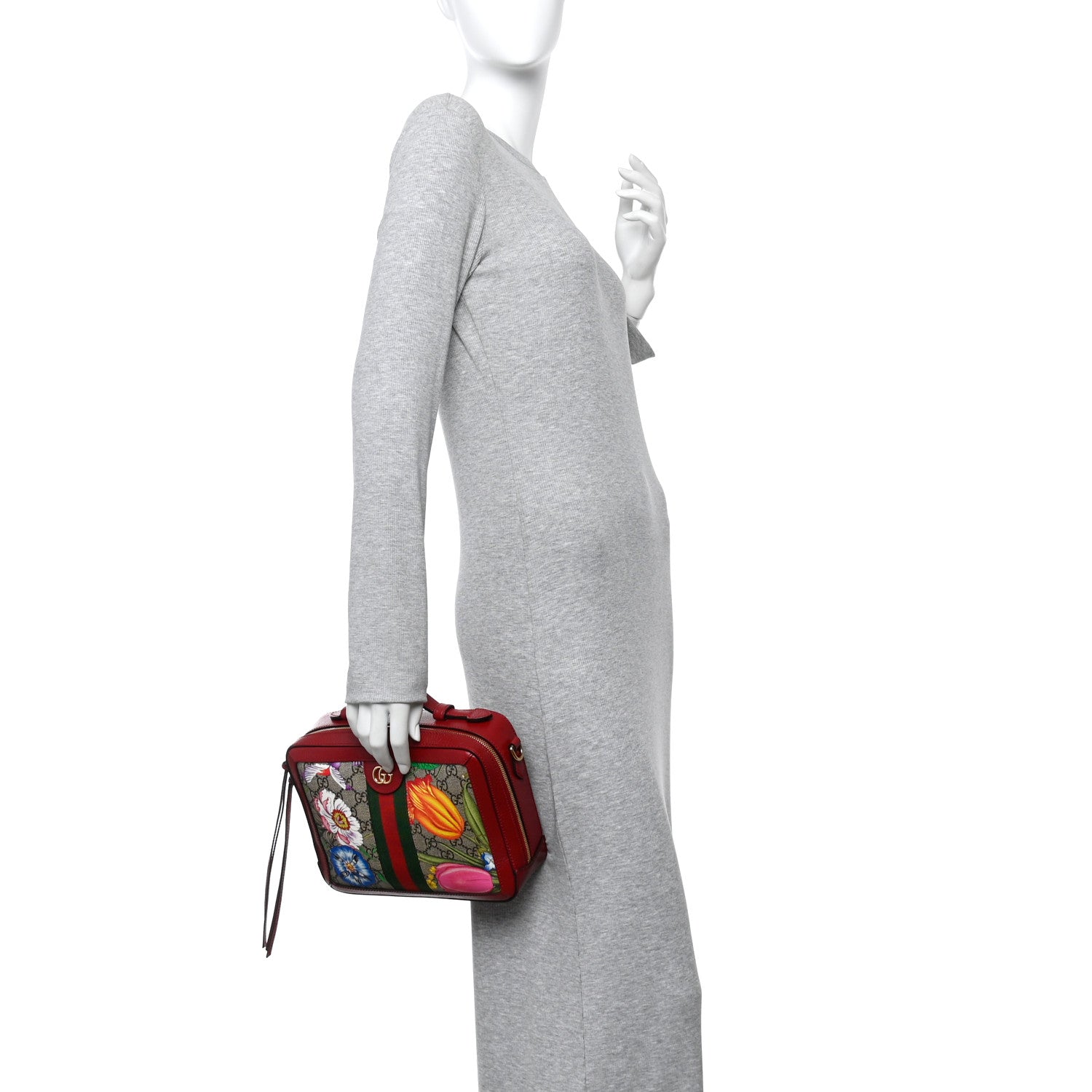 Gucci GG Supreme Monogram Flora Web Small Ophidia Top Handle Shoulder Bag Hibiscus Red 2 of 12