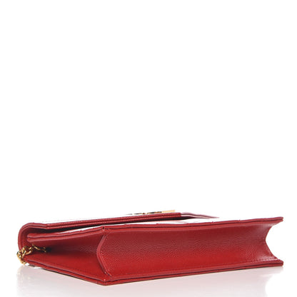 Saint Laurent Grain De Poudre Matelasse Chevron Monogram Envelope Chain Wallet New Red 4 of 7