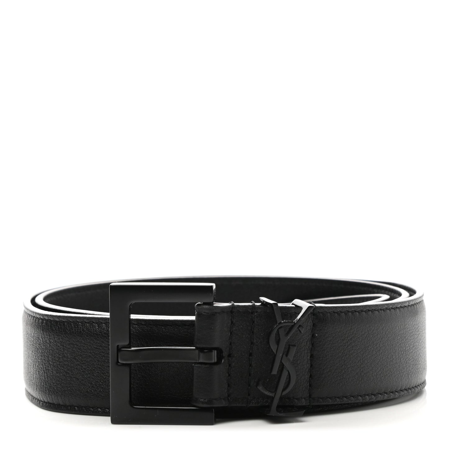 Smooth Calfskin Monogram Square Buckle Belt 80 32 Black