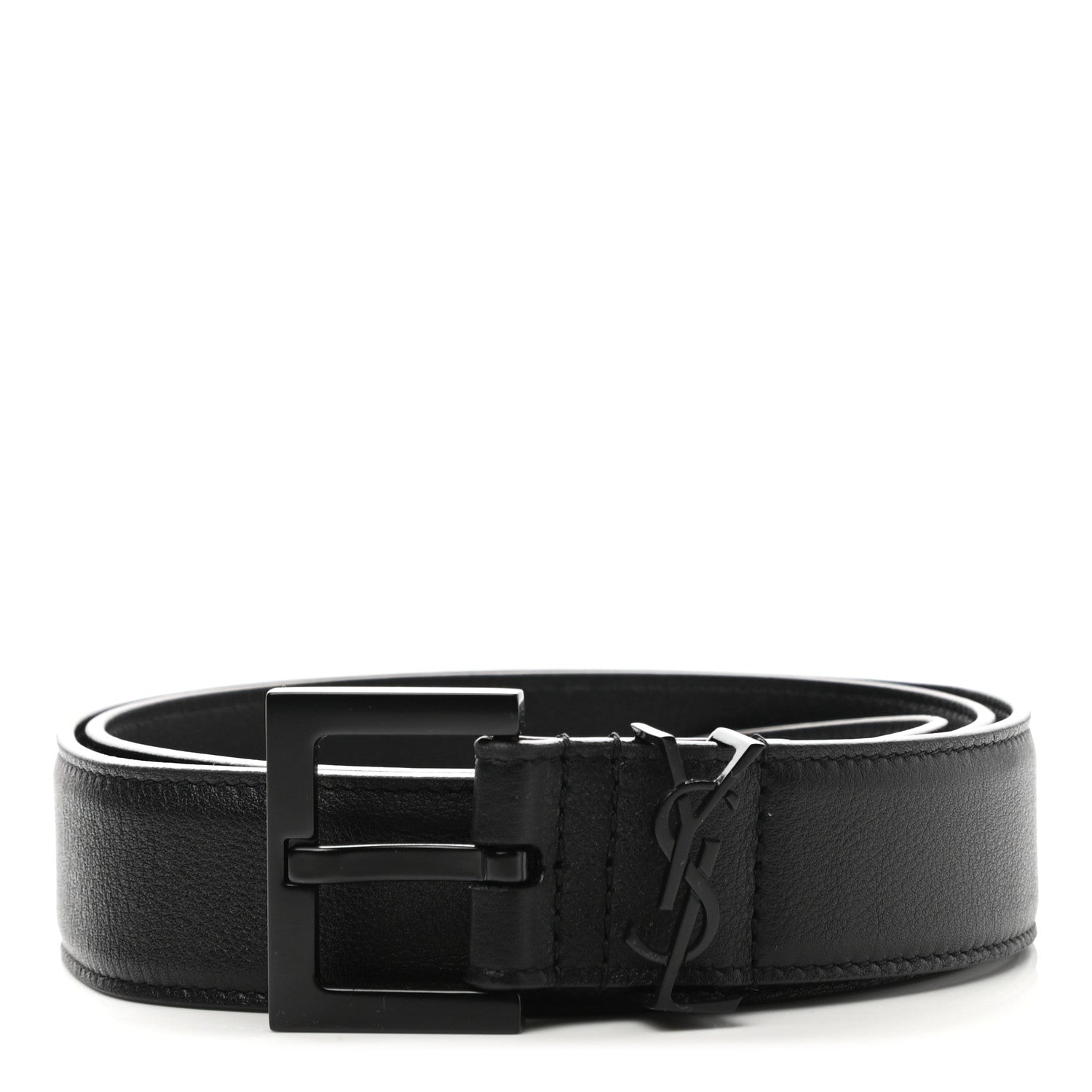 Saint Laurent Smooth Calfskin Monogram Square Buckle Belt 80 32 Black 1 of 6