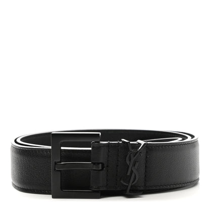 Saint Laurent Smooth Calfskin Monogram Square Buckle Belt 80 32 Black 1 of 6
