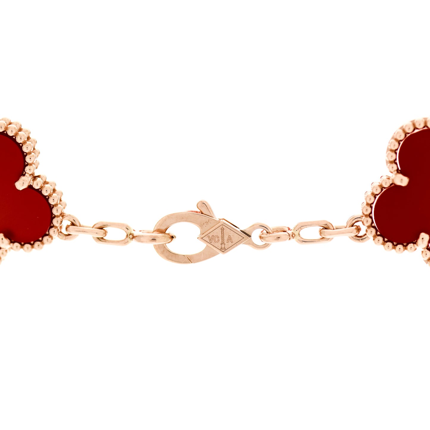 18K Rose Gold Carnelian 5 Motifs Guilloche Vintage Alhambra Bracelet