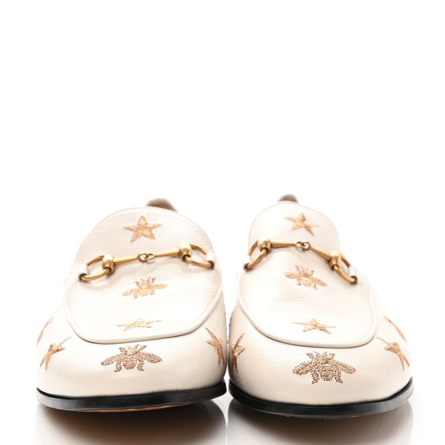 Gucci Goatskin Bee Star Embroidered Womens Jordaan Loafers 41 Mystic White 2 of 8