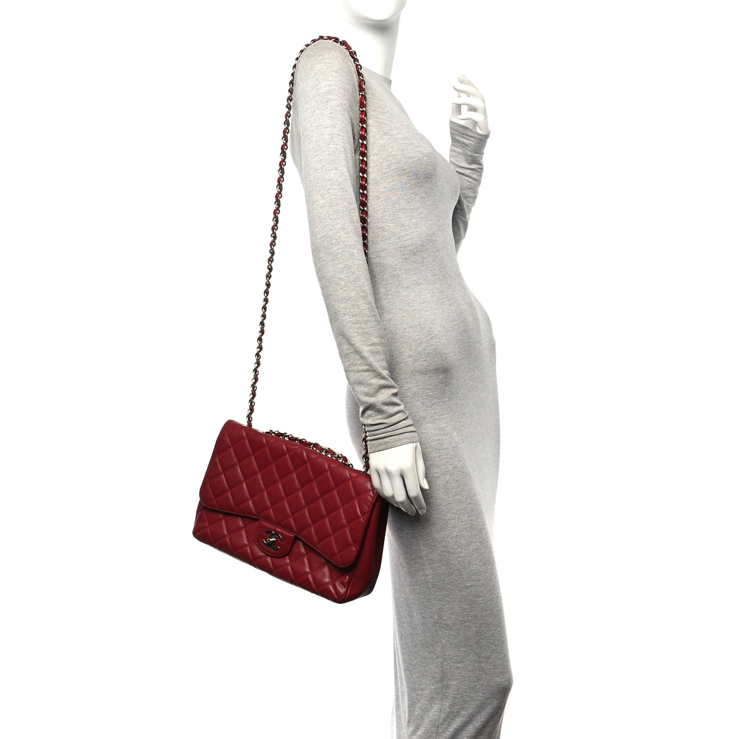 Caviar Quilted Jumbo Single Flap Red