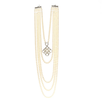 Chanel Pearl Crystal CC Multi Strand Necklace Silver 1 of 11
