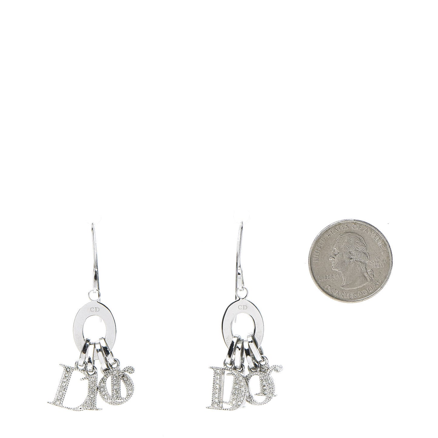 Crystal Logo Dangle Earrings Silver