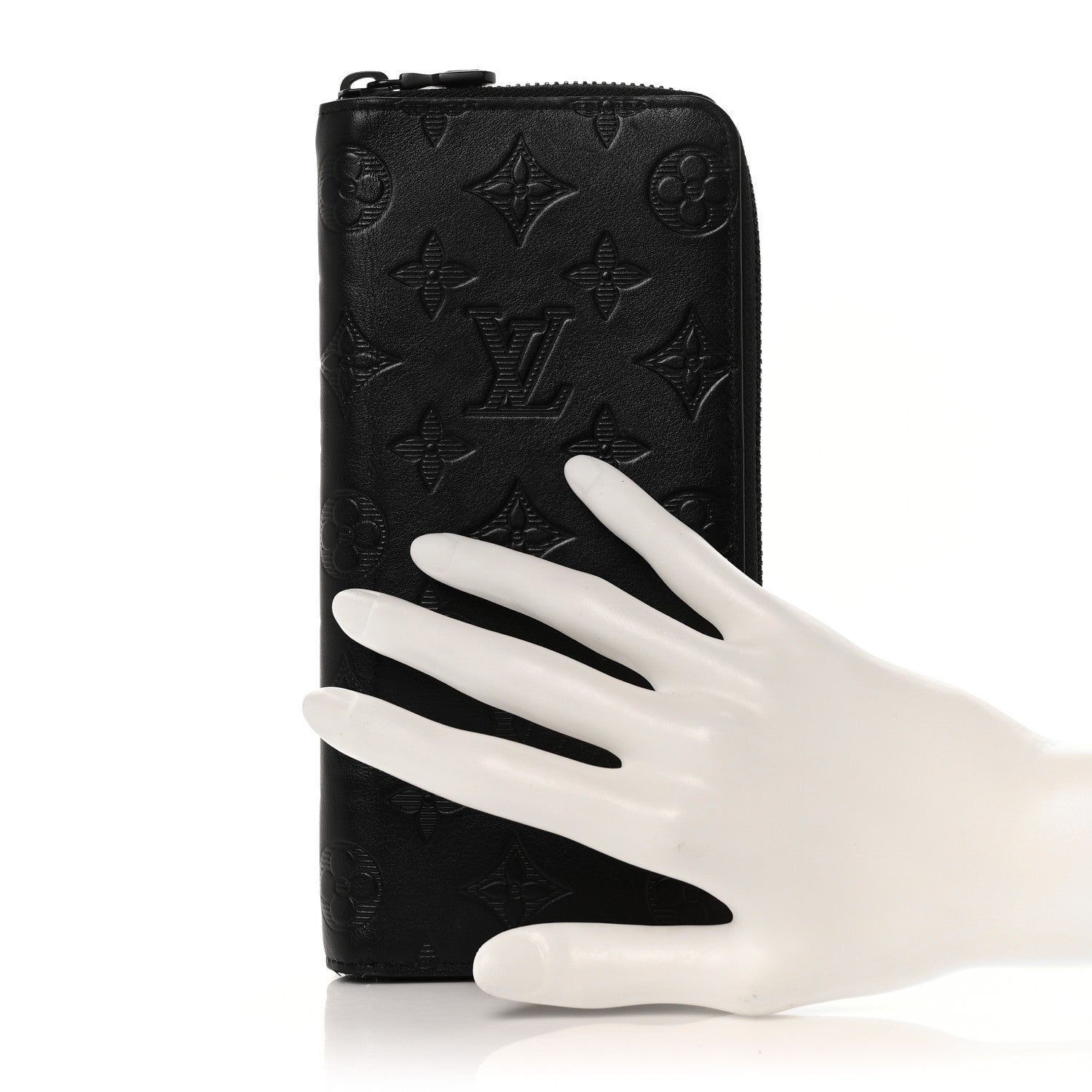 Louis Vuitton Calfskin Monogram Shadow Vertical Zippy Wallet Black 2 of 8