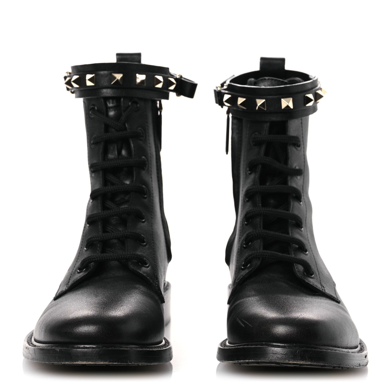 Valentino Garavani Calfskin Rockstud Combat Ankle Boots 37 Black 3 of 12