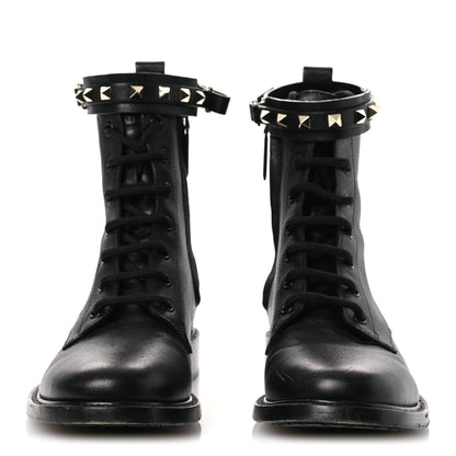 Valentino Garavani Calfskin Rockstud Combat Ankle Boots 37 Black 3 of 12