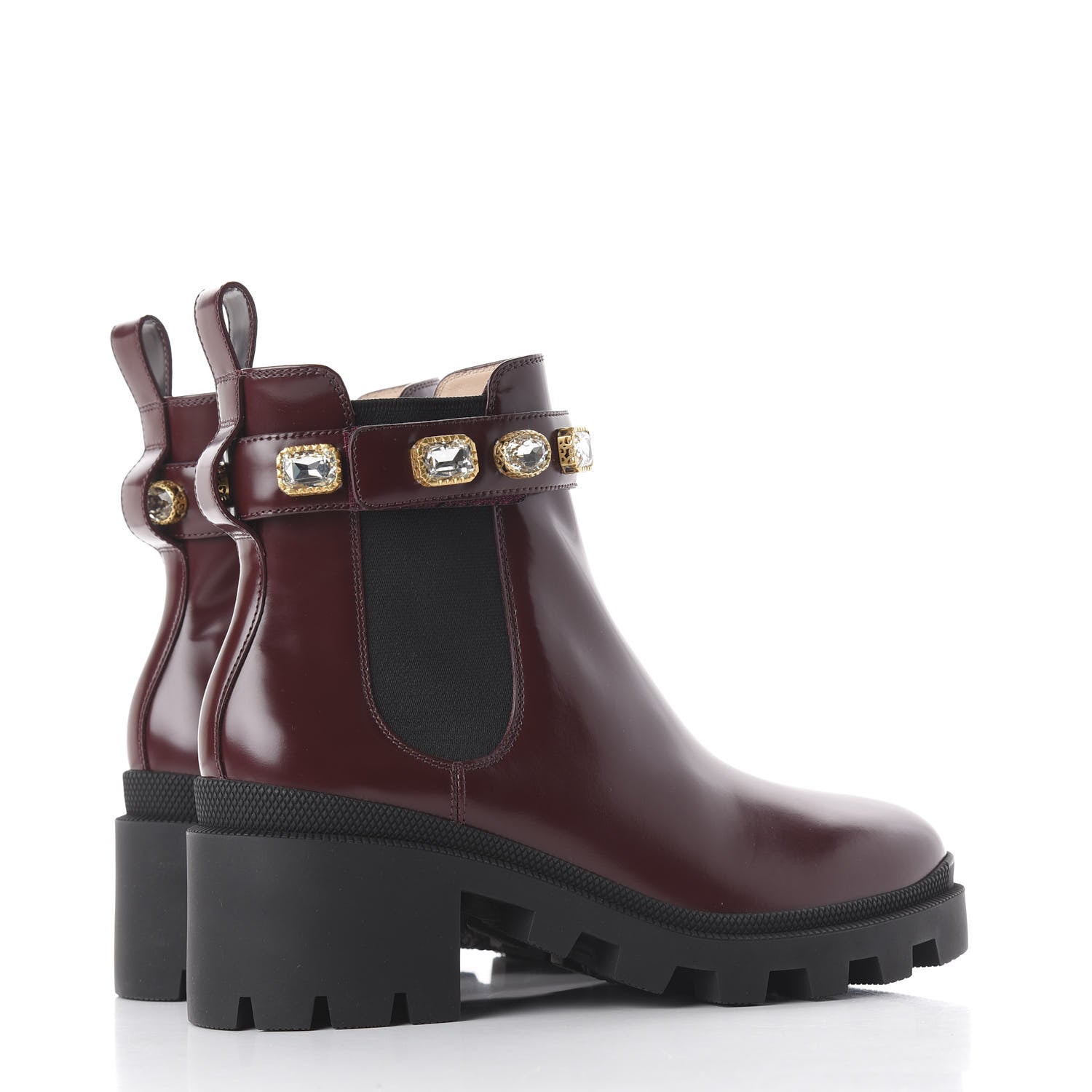 Gucci Calfskin Crystal GG Trip Chelsea Ankle Boots 39.5 Vintage Bordeaux 4 of 10
