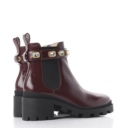 Gucci Calfskin Crystal GG Trip Chelsea Ankle Boots 39.5 Vintage Bordeaux 4 of 10
