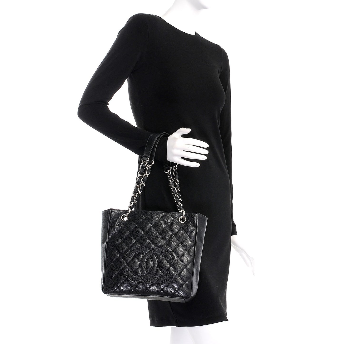 Caviar Quilted Petit Shopping Tote PST Black