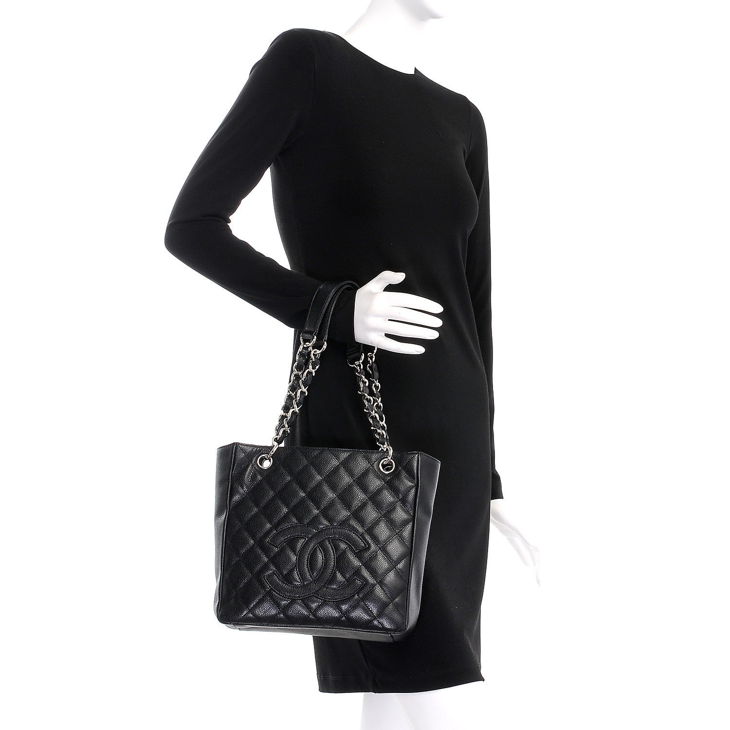 Chanel Caviar Quilted Petit Shopping Tote PST Black 2 of 8