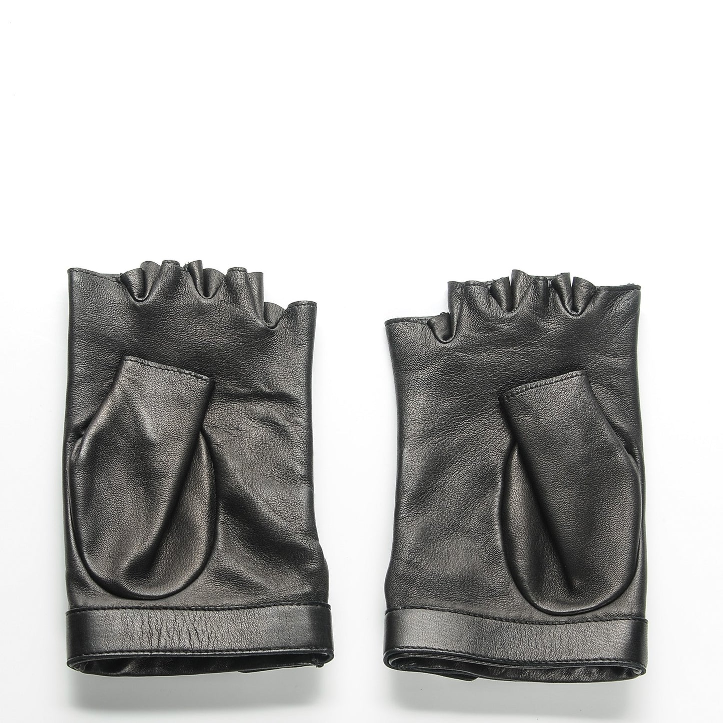 Lambskin Quilted Fingerless CC Turn Lock Gloves 8 Black