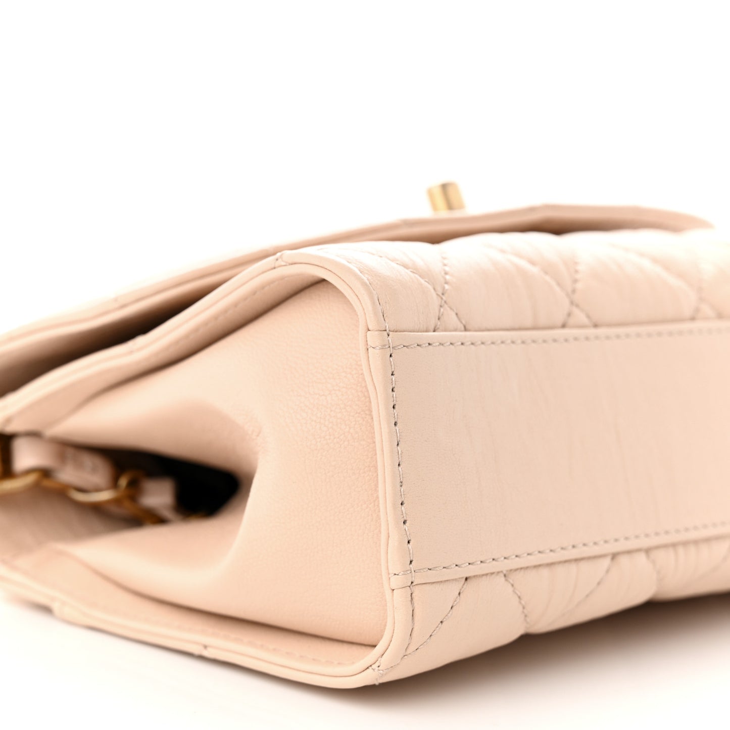 Crumpled Lambskin Quilted Mini CC Links Top Handle Flap Beige