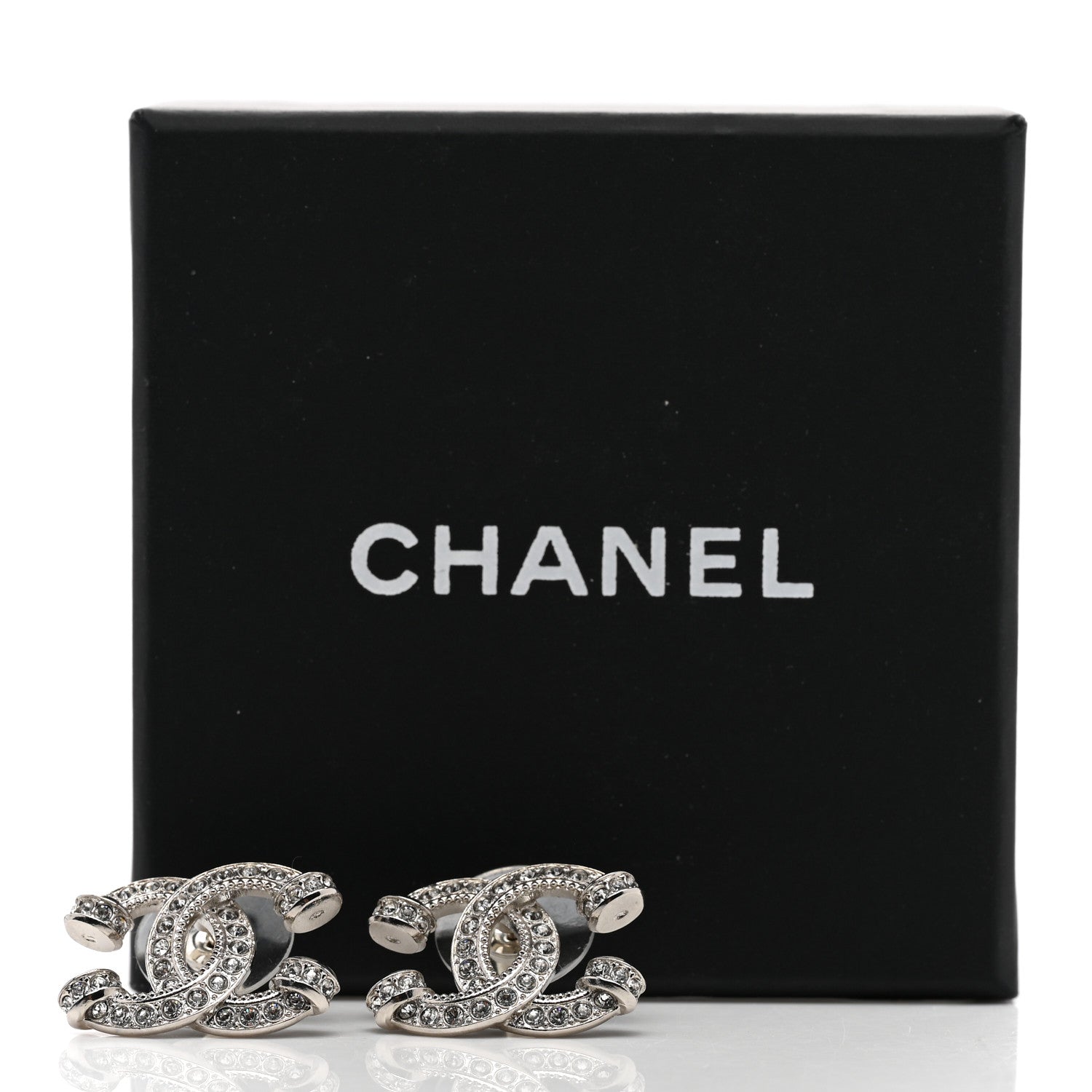 Chanel Crystal CC Earrings Silver 5 of 5