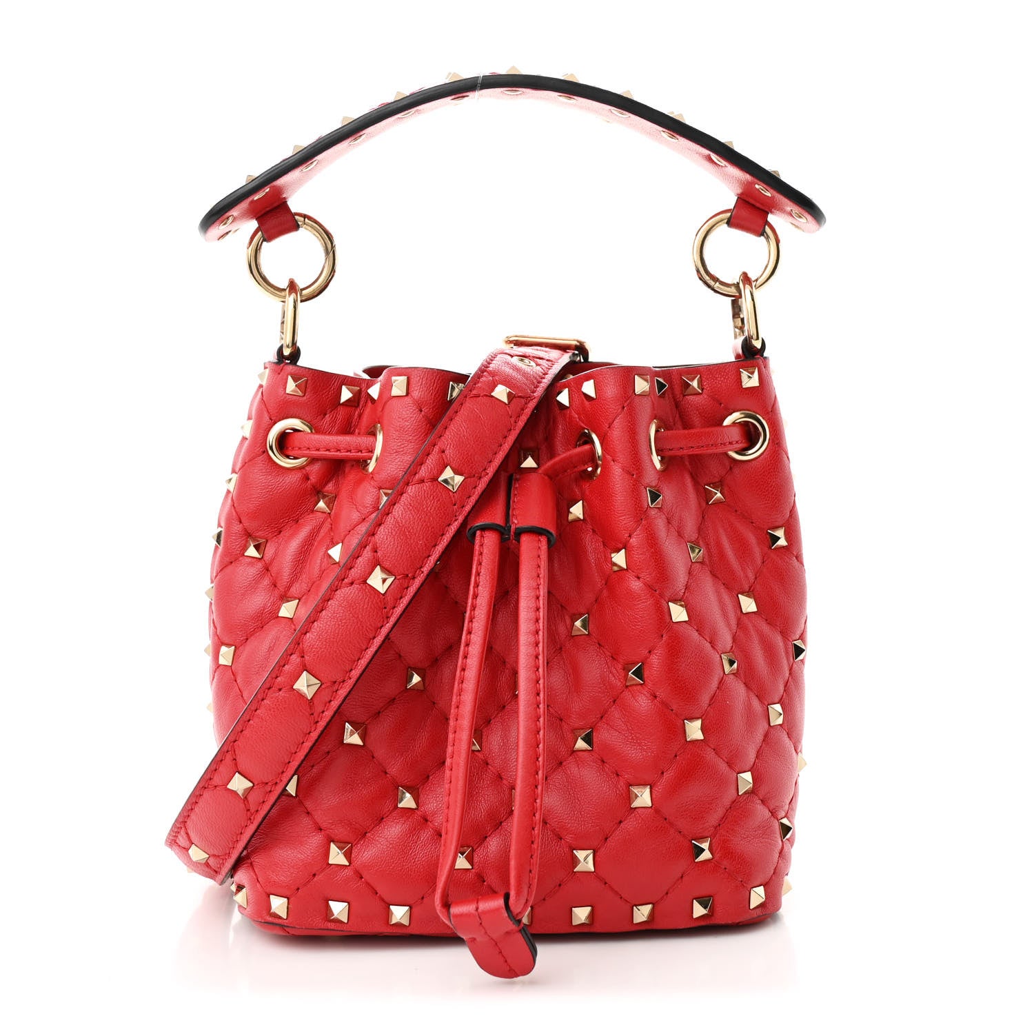 Valentino Garavani Nappa Mini Rockstud Spike Bucket Bag Rouge Pur 1 of 10