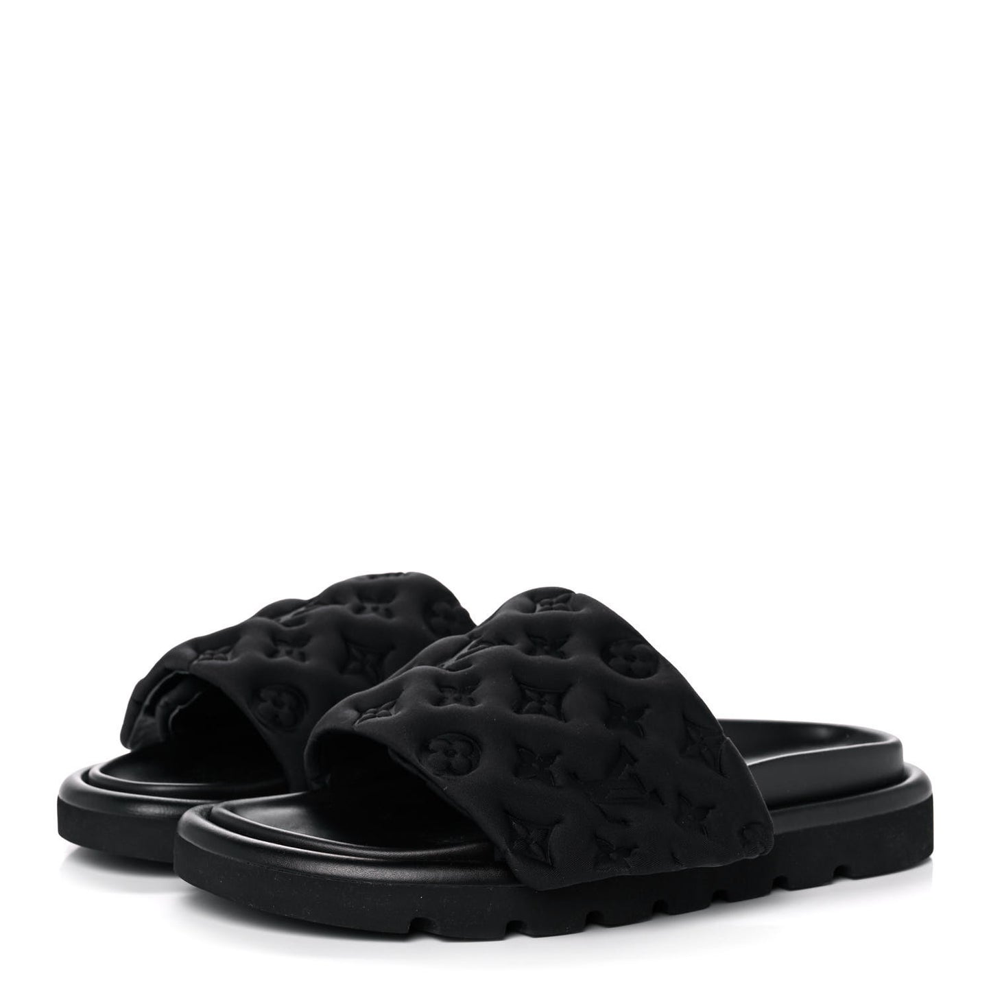Technical Fabric Embossed Monogram Pool Pillow Comfort Mule 40 Black