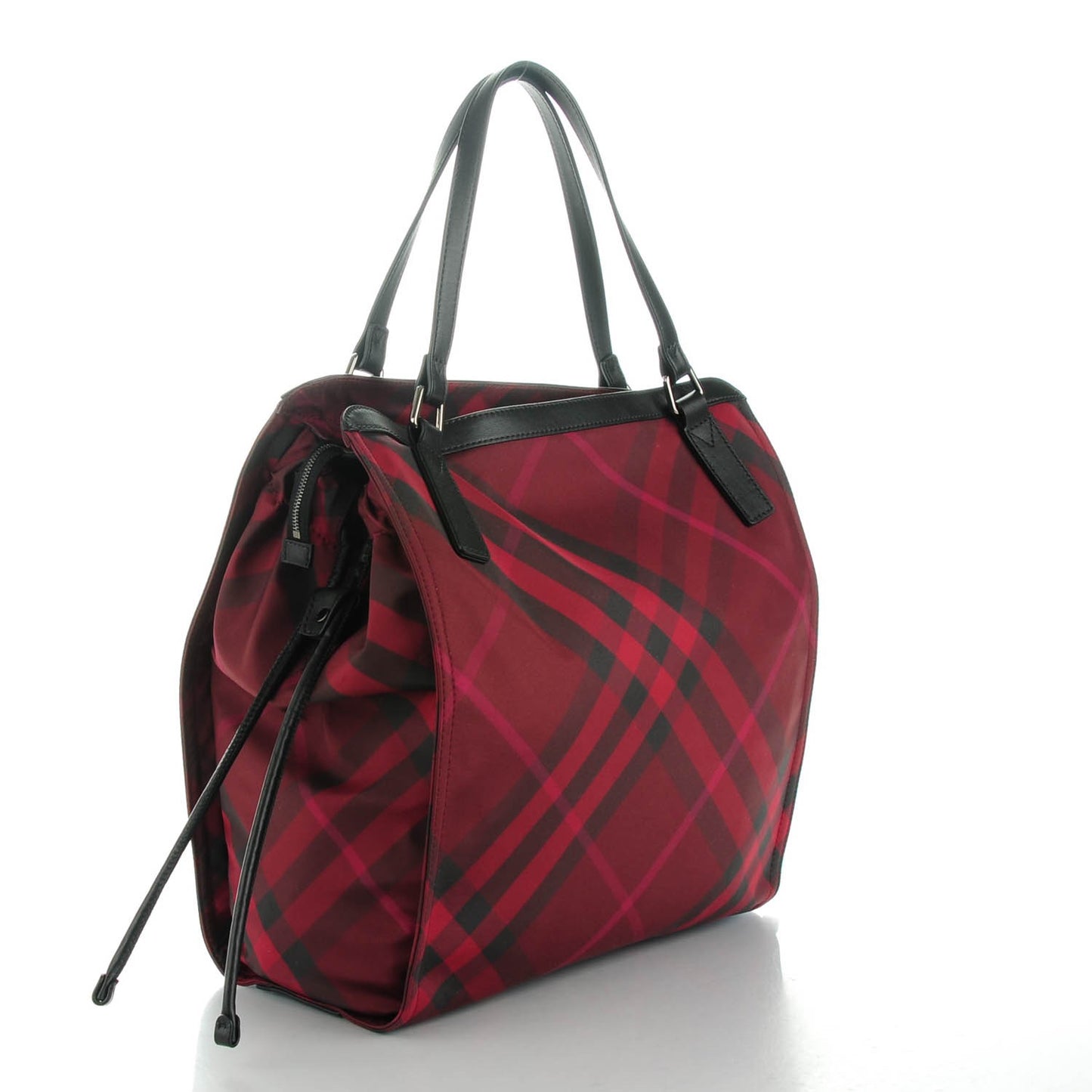 Nylon Check Small Buckleigh Packable Tote Bright Burgundy