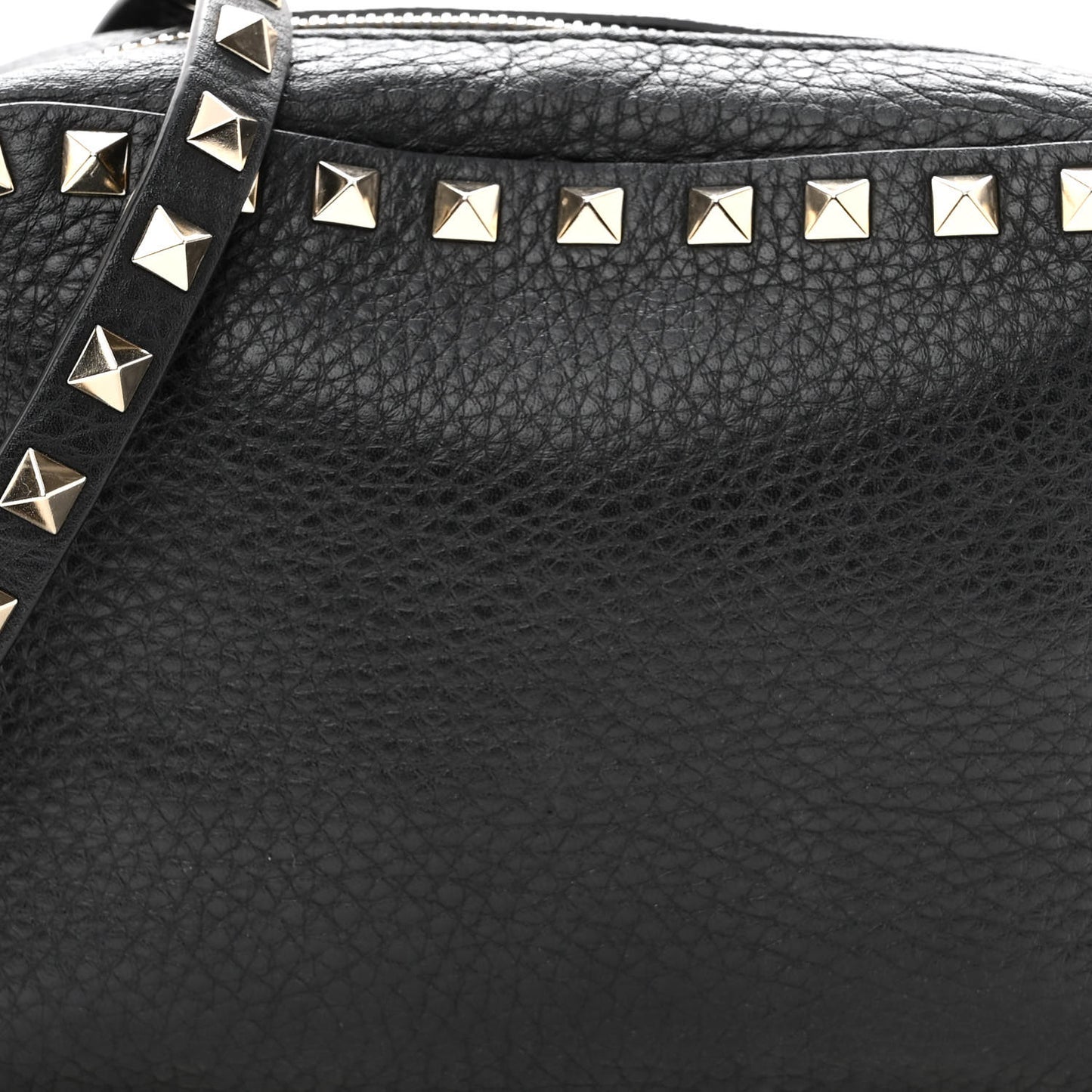 Pebbled Calfskin Rockstud Camera Crossbody Bag Black