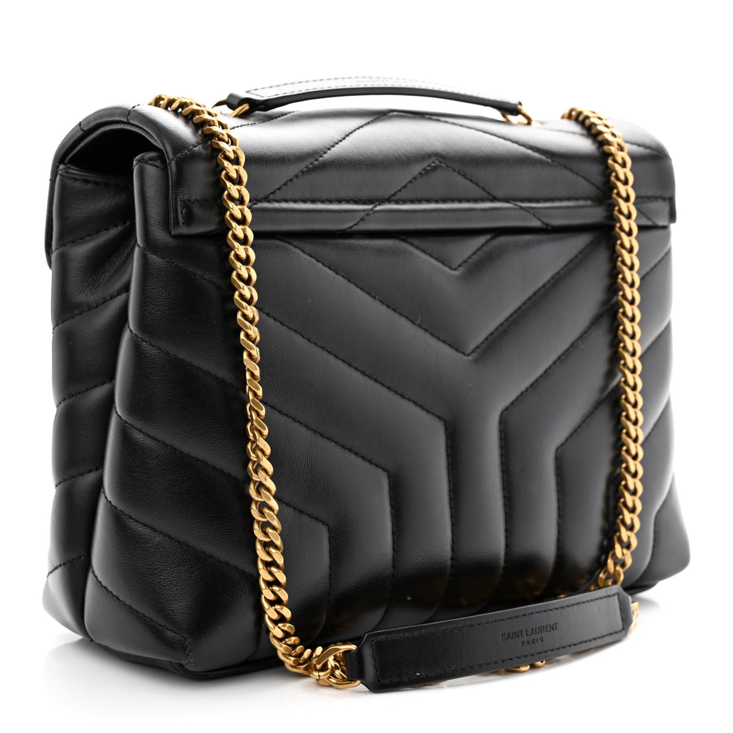 Calfskin Y Quilted Monogram Small Loulou Chain Satchel Black