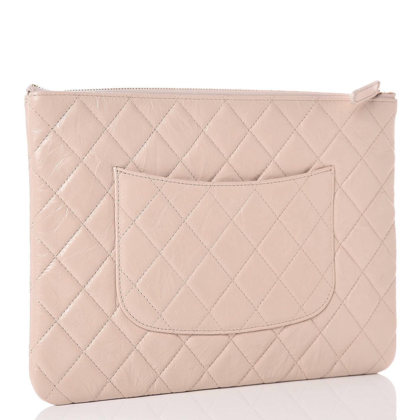 Shiny Crumpled Calfskin Medium Night by the C Pouch Clutch Light Beige