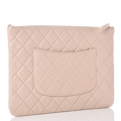 Chanel Shiny Crumpled Calfskin Medium Night by the C Pouch Clutch Light Beige 3 of 8
