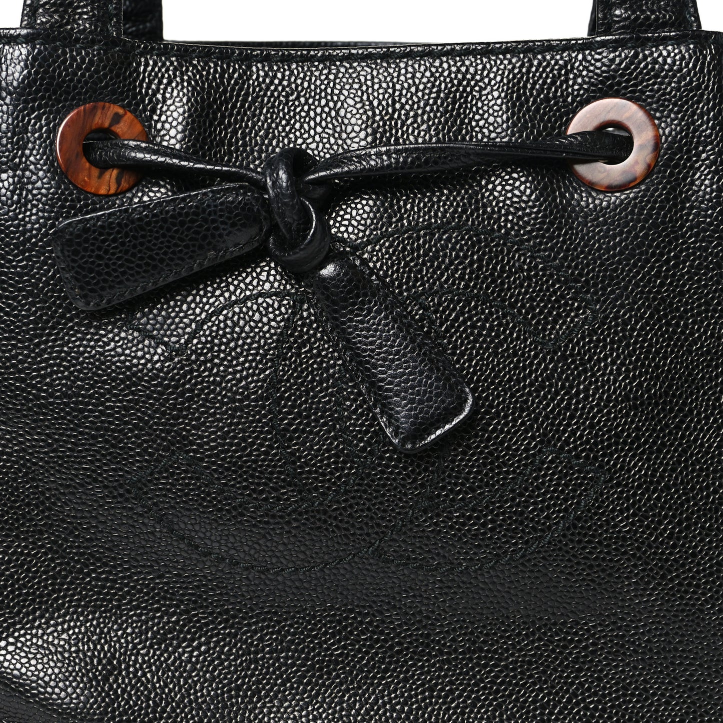 Caviar Tortoise Timeless CC Drawstring Bucket Bag Black