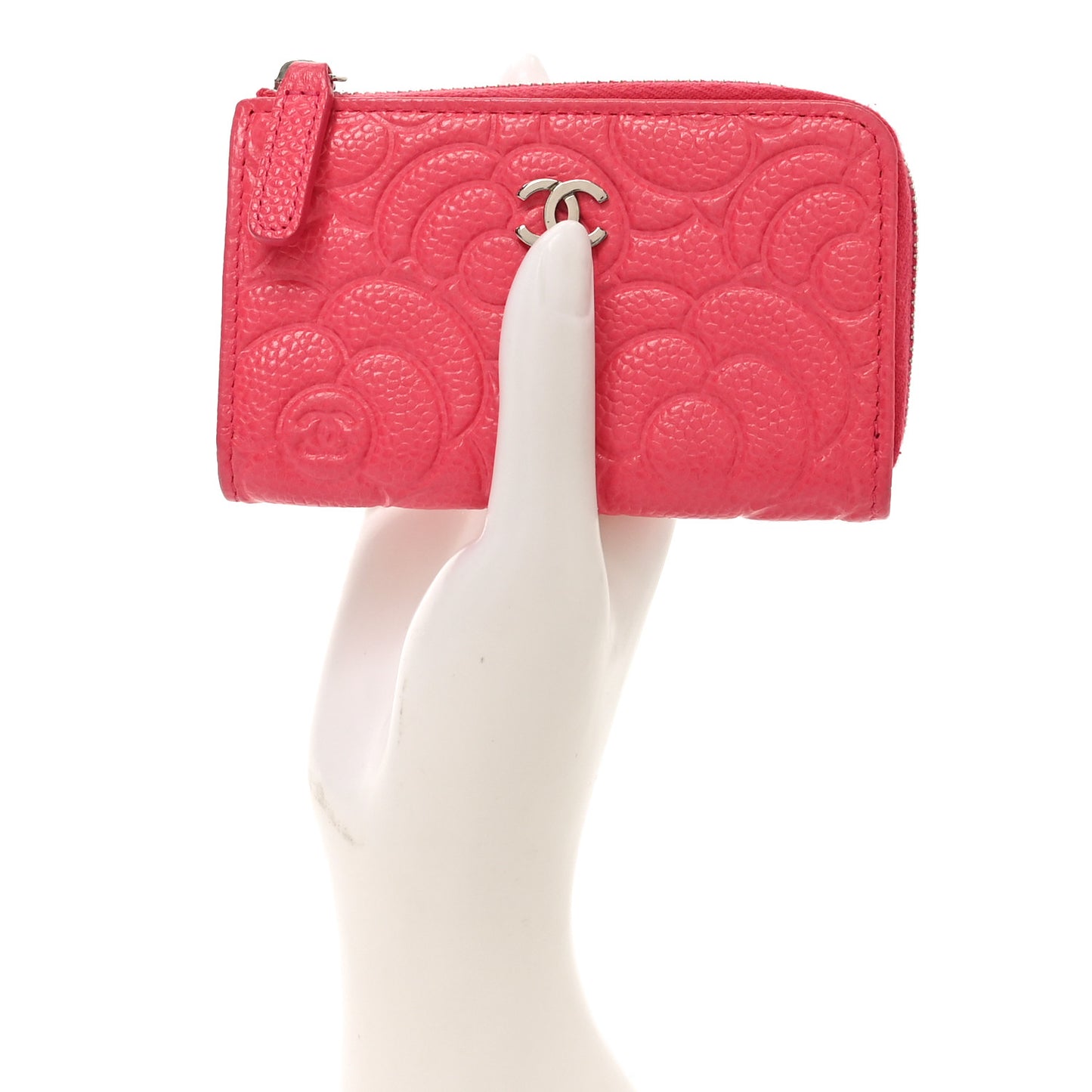 Caviar Camellia Embossed Key Holder Case Pink