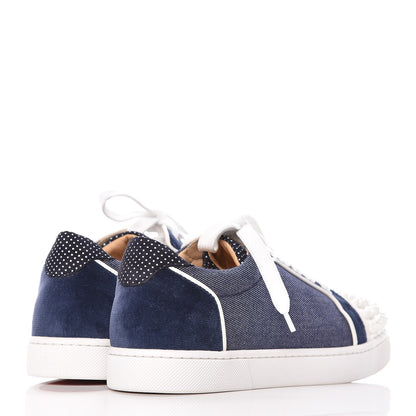Christian Louboutin Denim Velours Spikes Vieira Flat Sneakers 36 Navy Latte 4 of 11
