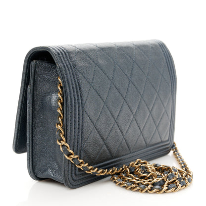 Chanel Metallic Calfskin Quilted Boy Wallet On Chain WOC Navy Blue 3 of 11