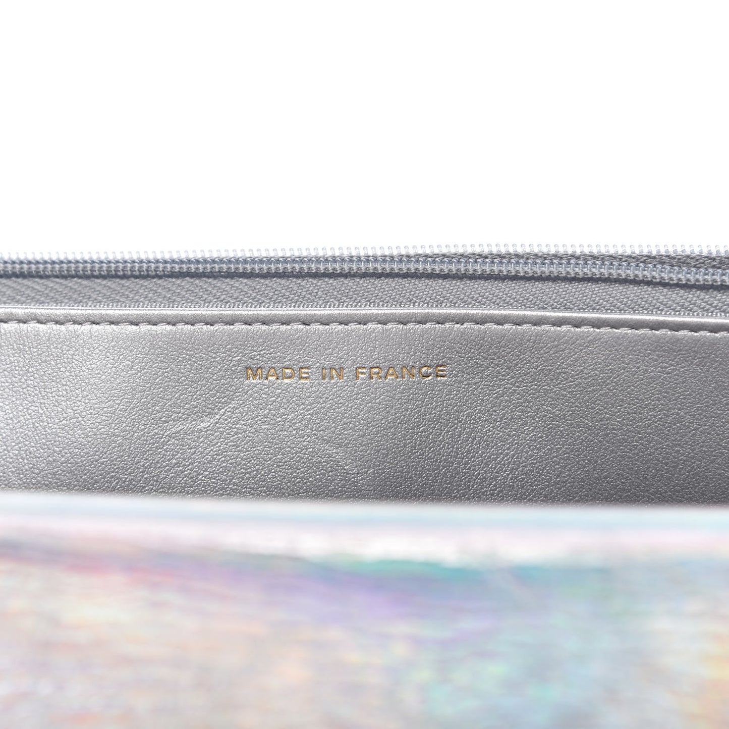 Iridescent Goatskin Quilted Wallet On Chain WOC Silver