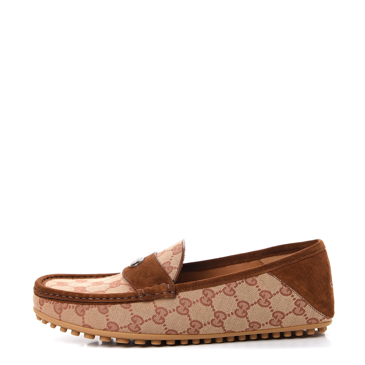 Gucci GG Monogram Suede Mens Driver Loafers 8 Beige Ruggine Cuir 1 of 9